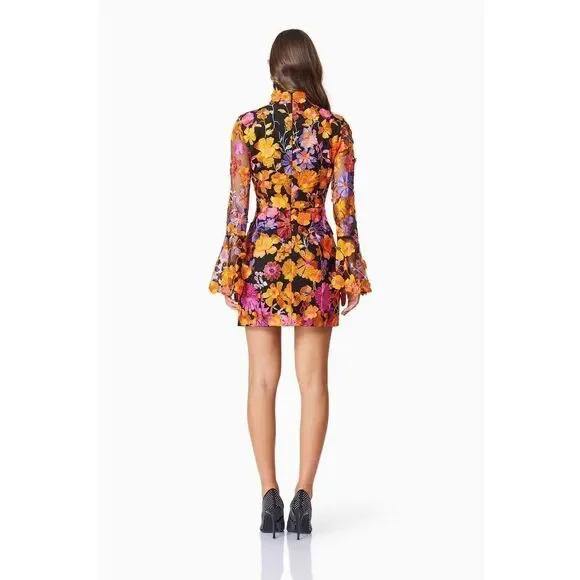 Elliatt Alessandra Floral Mini Dress In Orange Cocktail Wedding Guest size S NWT - Picture 3 of 6